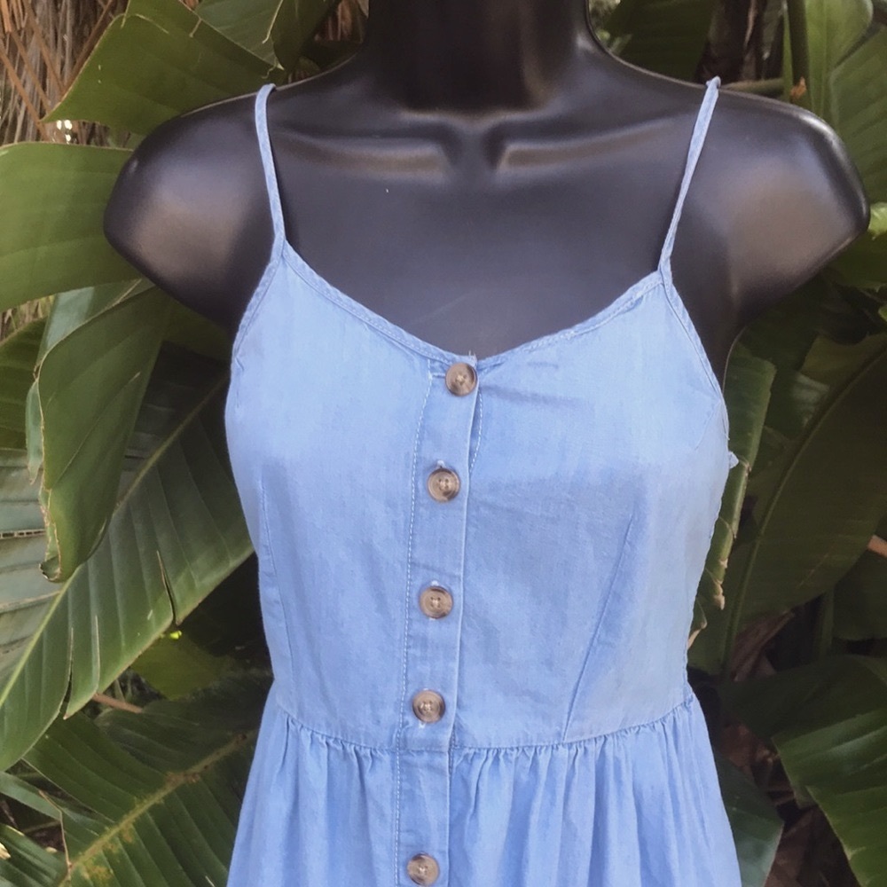 Denim chambray button down spaghetti strap dress - image 2